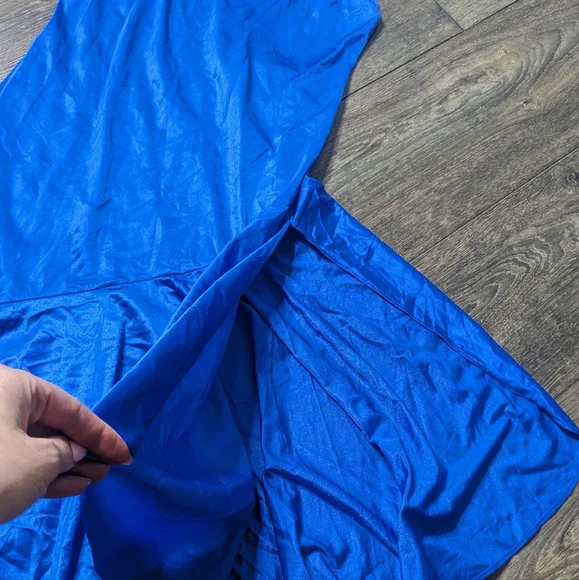 Lady Camo high slit vintage negligee lingerie slip dress EUC royal blue Medium - Picture 6 of 6